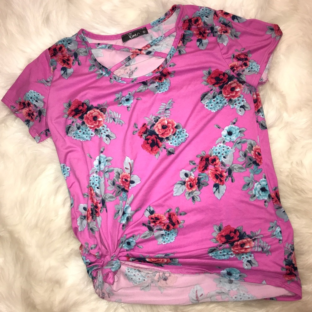 Pink floral caged top
